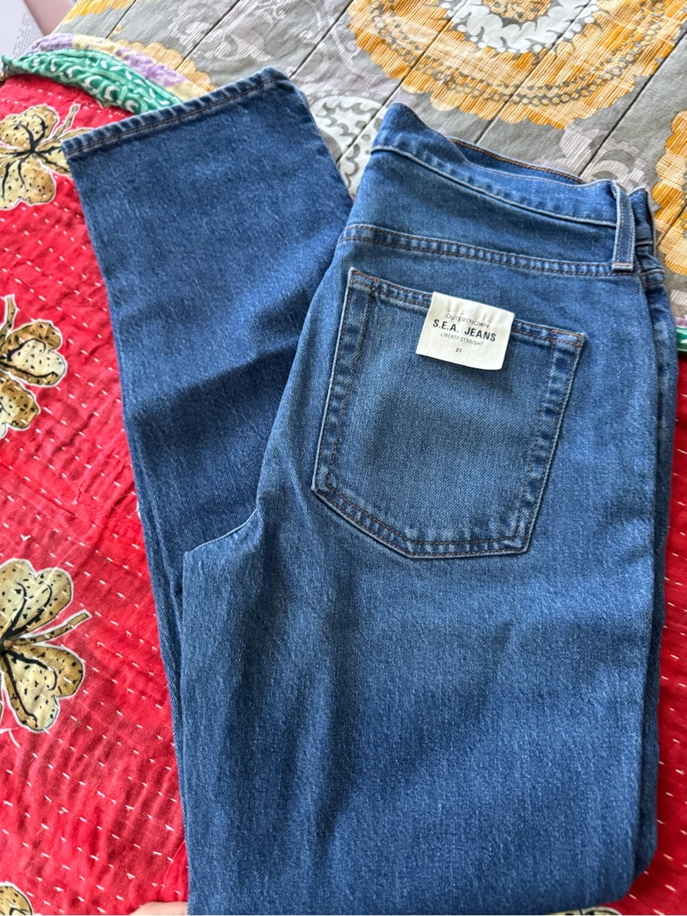Outerknown Women's Straight-Leg Jeans in Mid Blue Denim